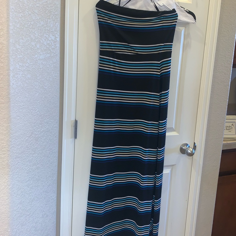 Strapless WHBM BLACK BLUE AND TAN STRIPES